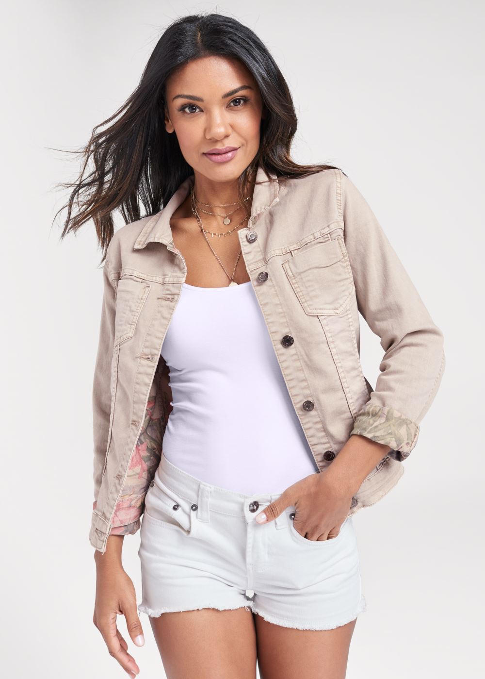 Venus Reversible Denim Jacket in Tan Multi