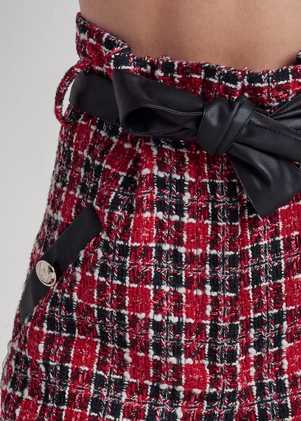 Venus Black & Red GATHERED TWEED SHORTS