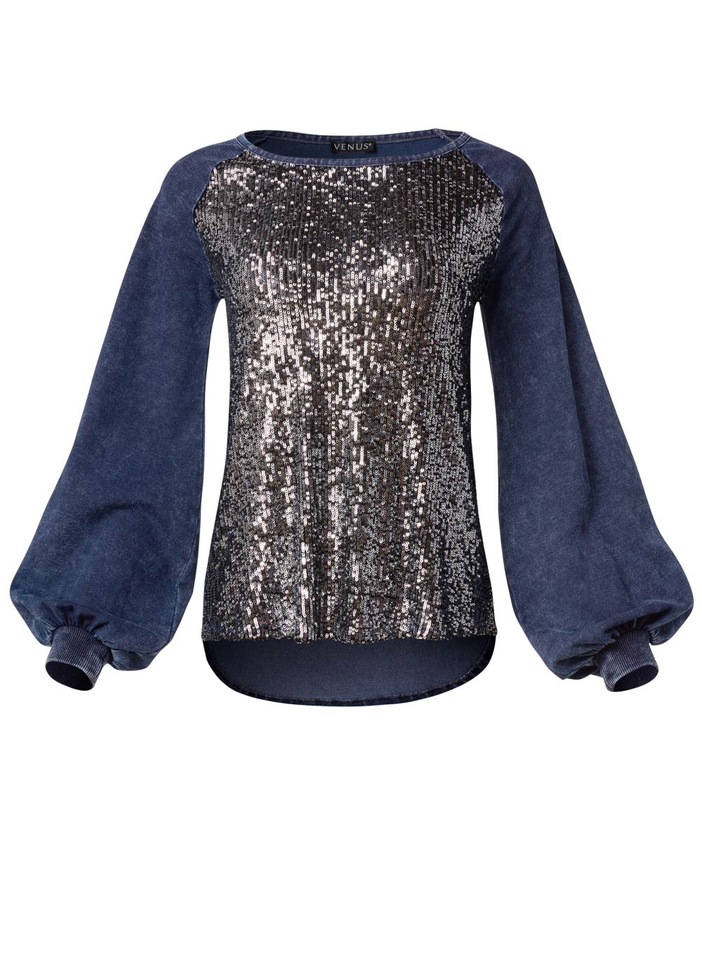 Venus Washed Sequin Lounge Top in Blue & Silver