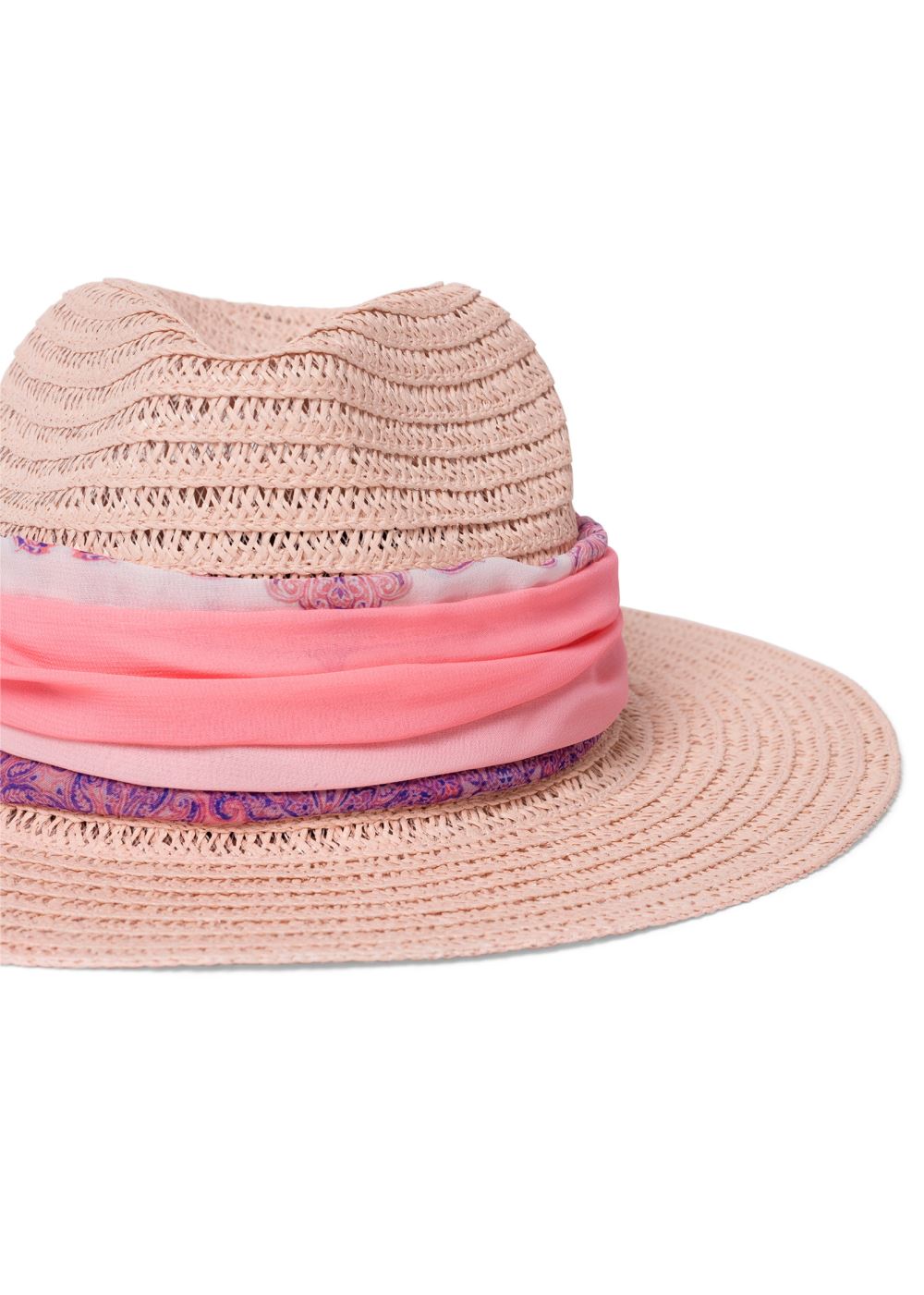Venus Chiffon Strap Straw Hat in Blush Multi