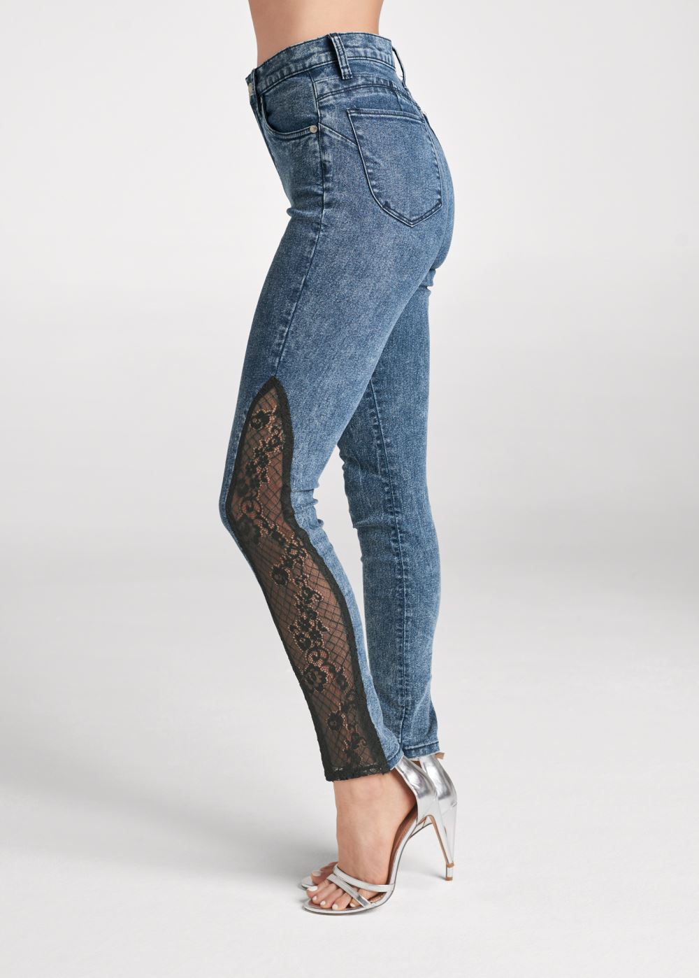 Venus Lace Inset Skinny Jeans in Dark Wash