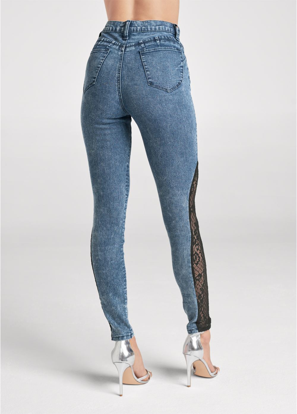 Venus Lace Inset Skinny Jeans in Dark Wash