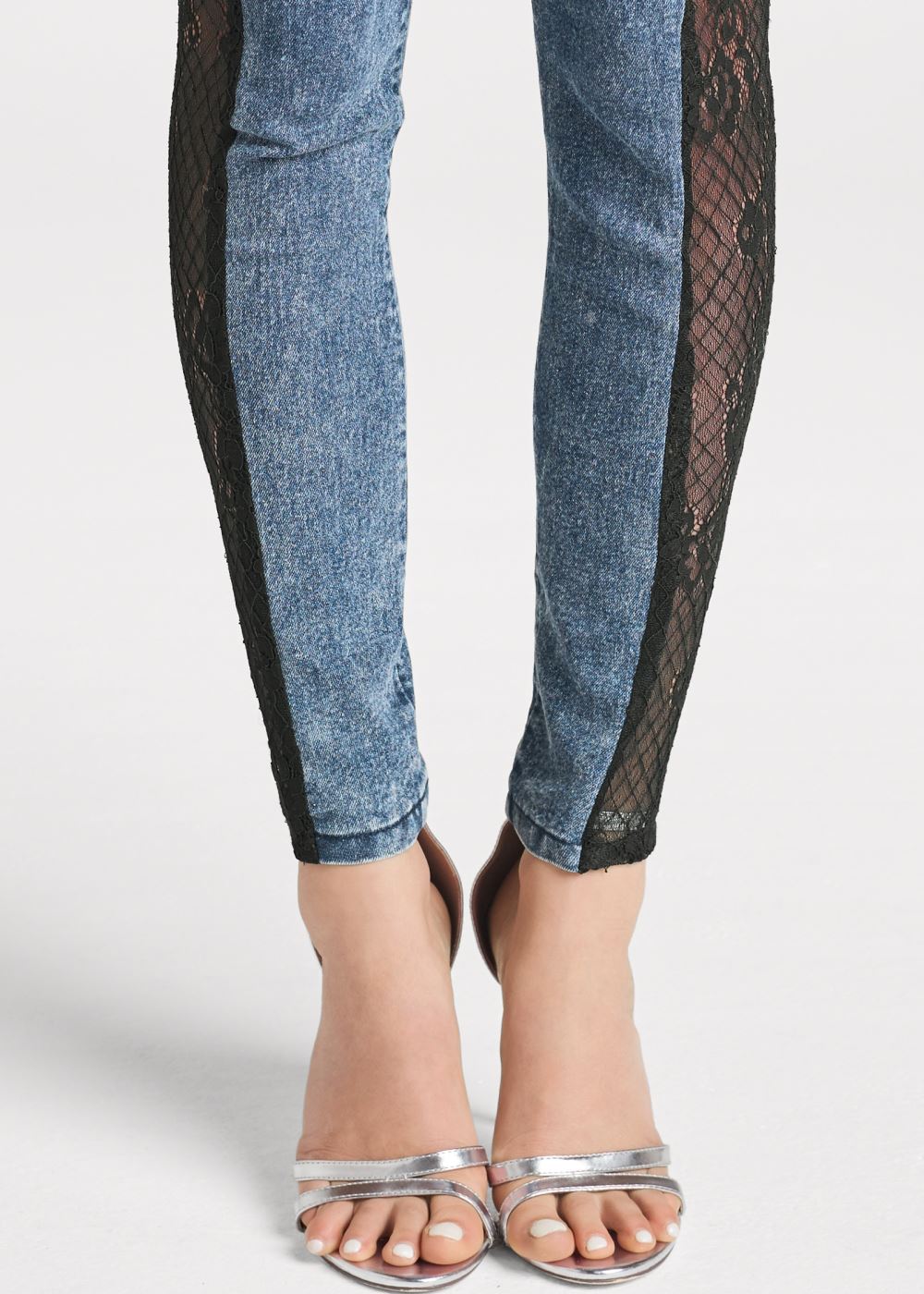 Venus Lace Inset Skinny Jeans in Dark Wash