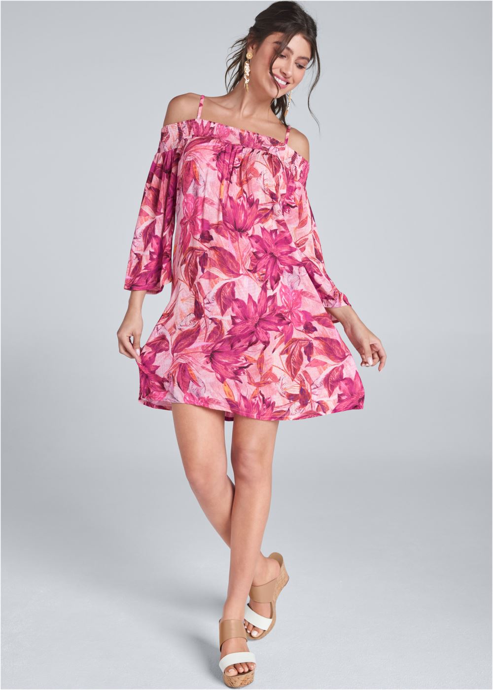 Venus Floral Cold-Shoulder Dress - Pink Multi