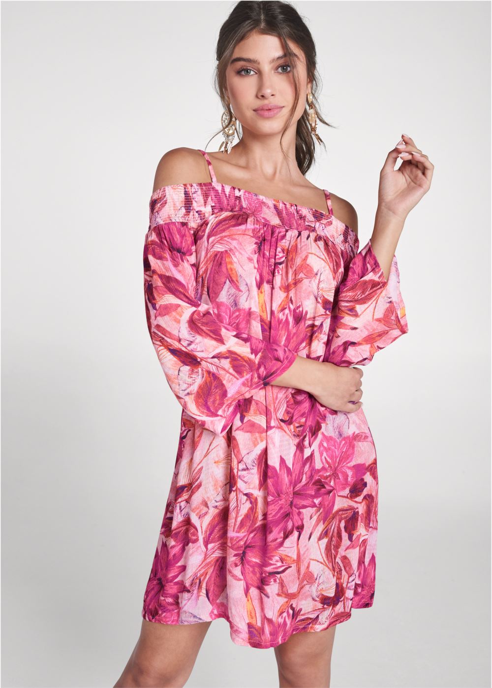 Venus Floral Cold-Shoulder Dress - Pink Multi