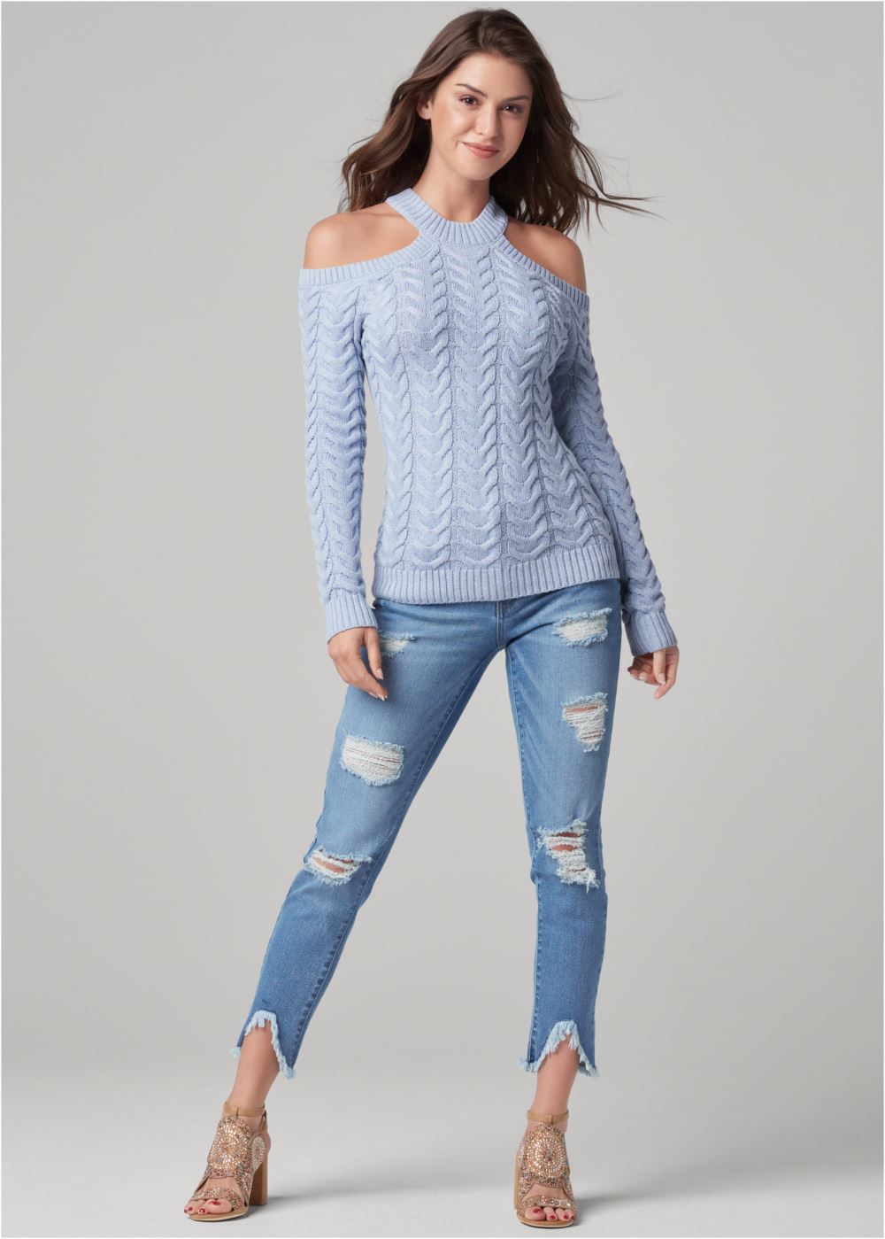 Venus VENUS | Halter Ribbed Sweater in Blue Multi