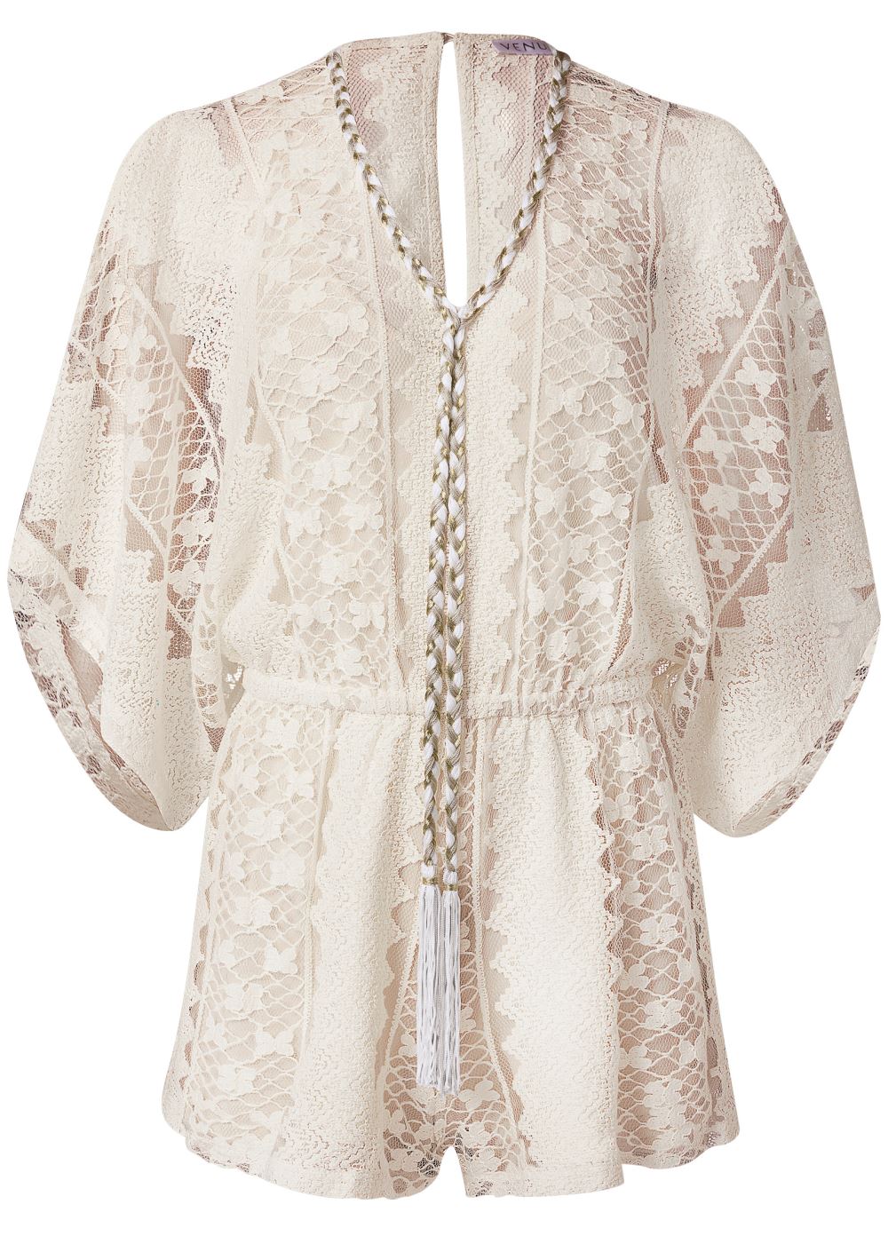 Venus Crochet Romper in Beige
