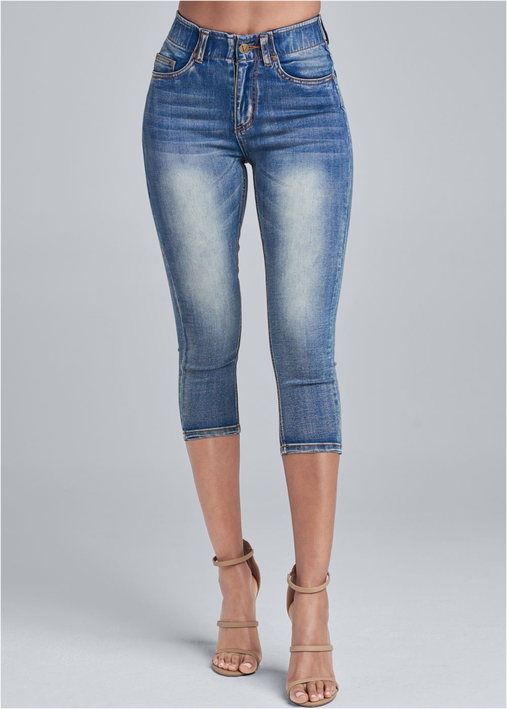 Venus Medium Wash ELASTIC WAISTBAND JEAN CAPRIS