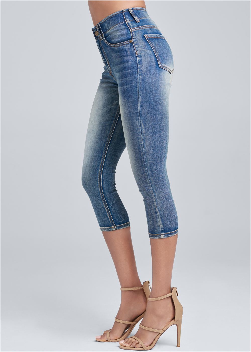 Venus Medium Wash ELASTIC WAISTBAND JEAN CAPRIS