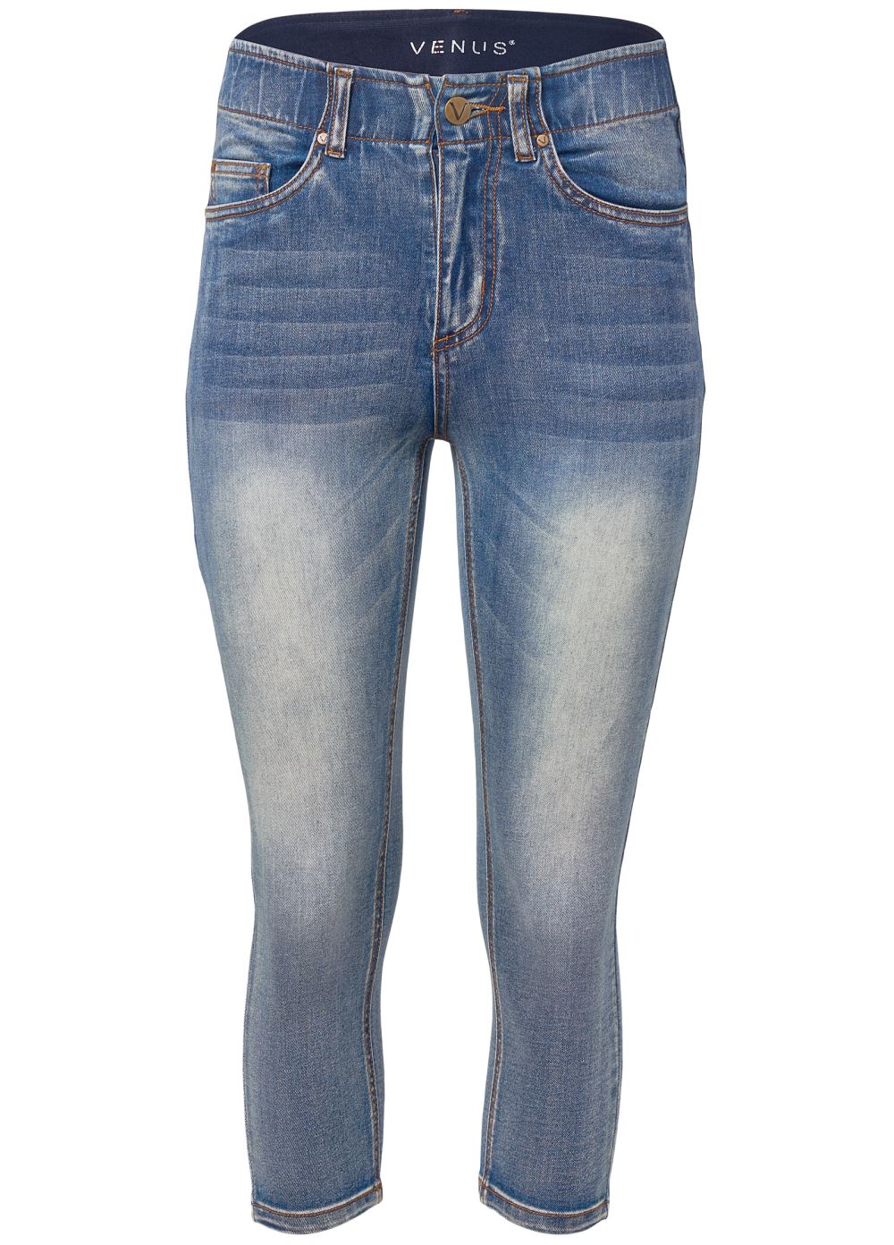 Venus Medium Wash ELASTIC WAISTBAND JEAN CAPRIS