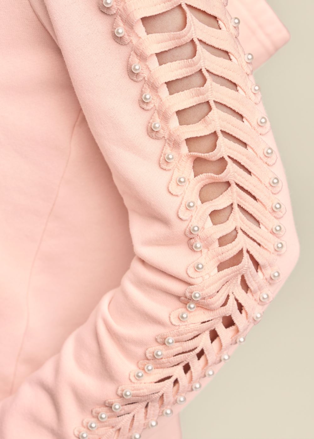 Venus Pearl Cutout Sleeve Hoodie in Pink