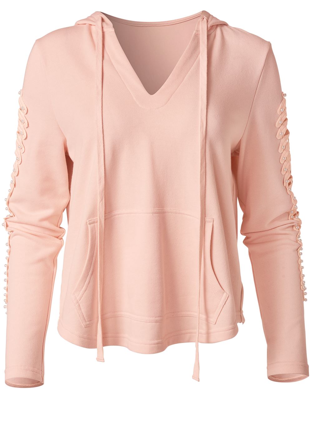Venus Pearl Cutout Sleeve Hoodie in Pink