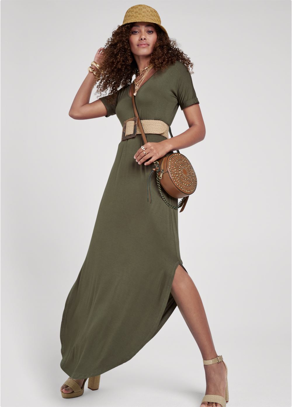 Venus Studded Round Crossbody in Cognac