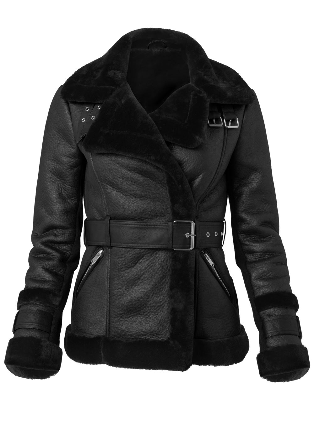 Venus Faux-Leather And Fur Coat in Black