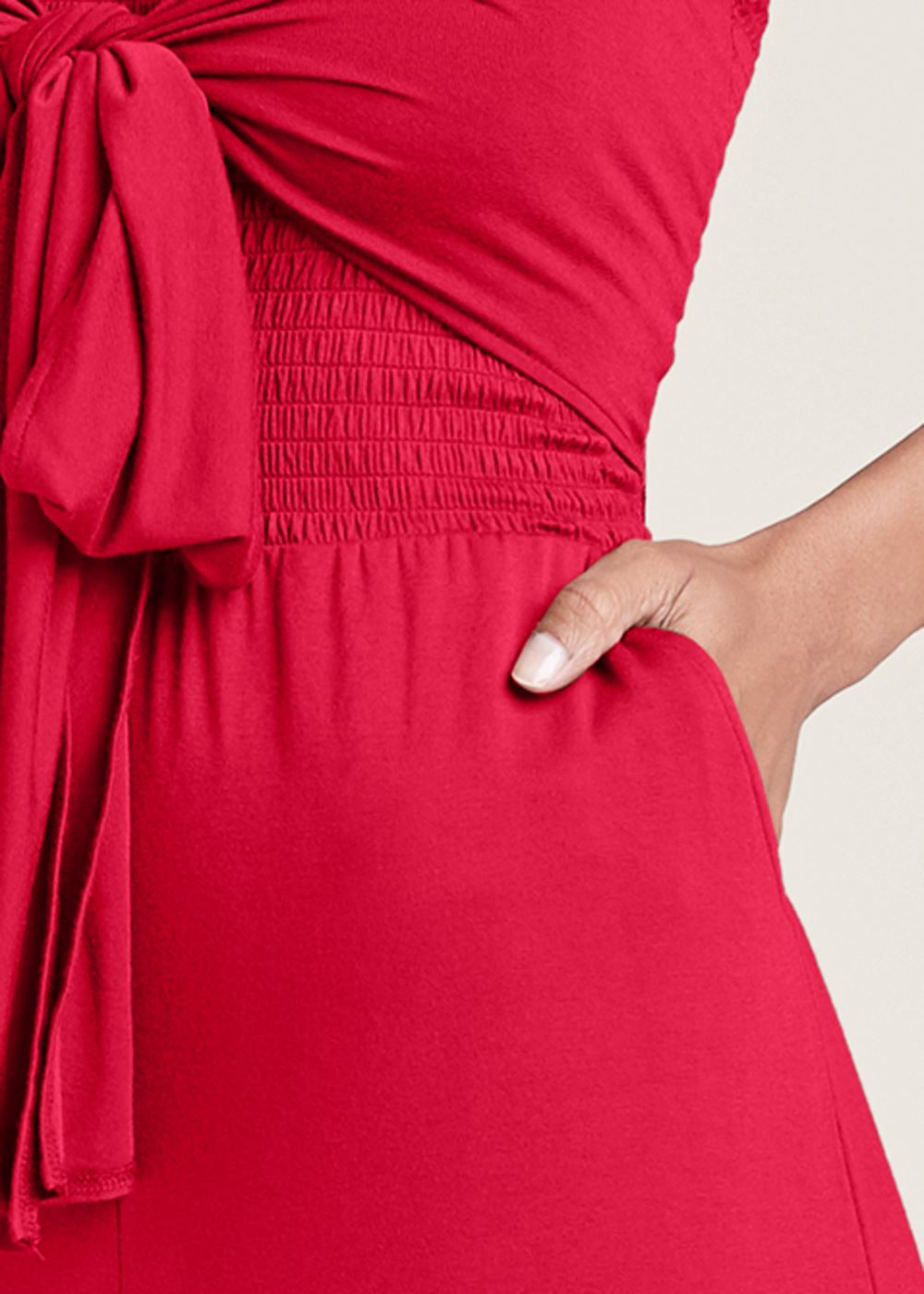 Venus Smocked Tie-Front Jumpsuit in Red