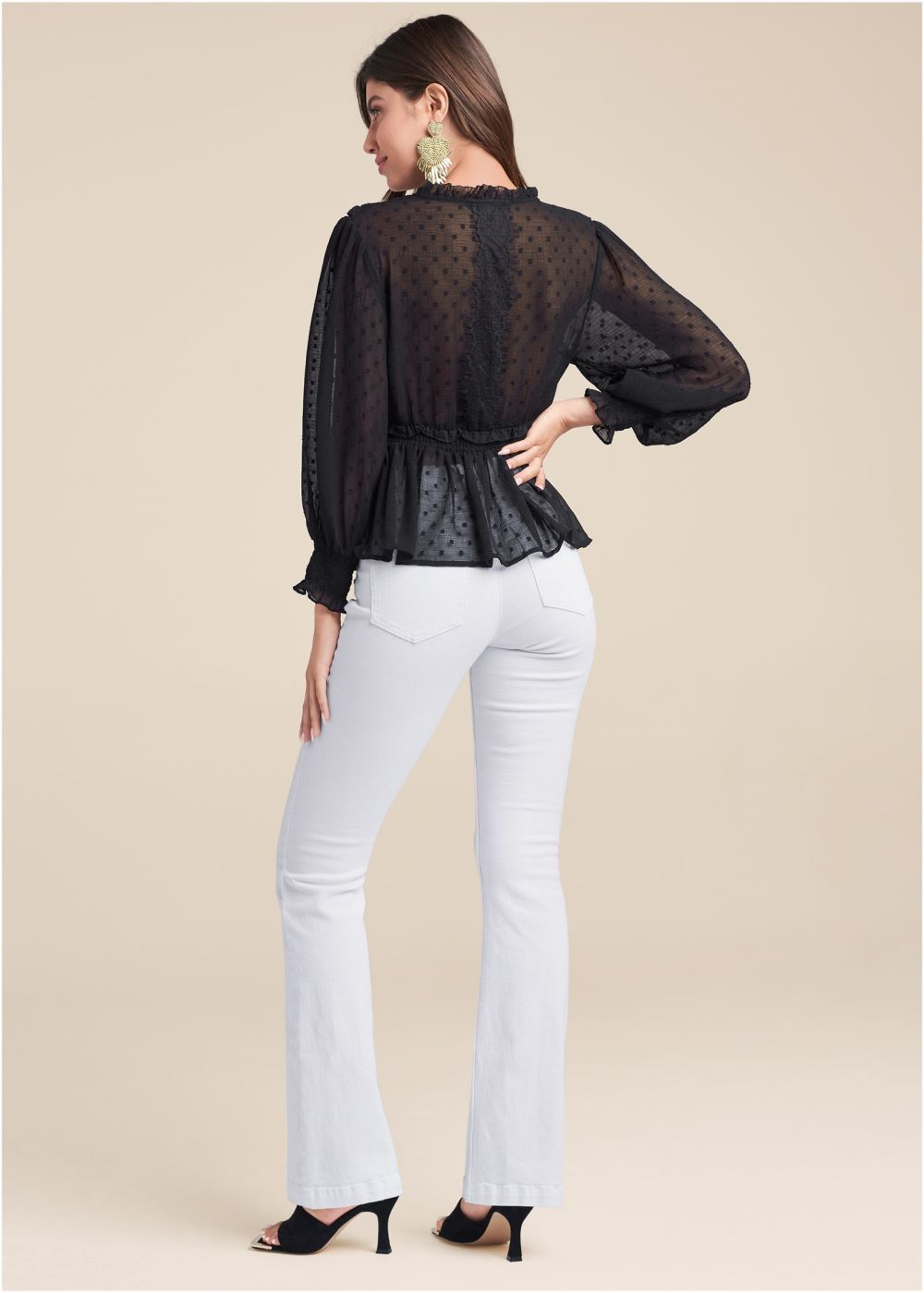 Venus Swiss Dot V-Neck Top in Black