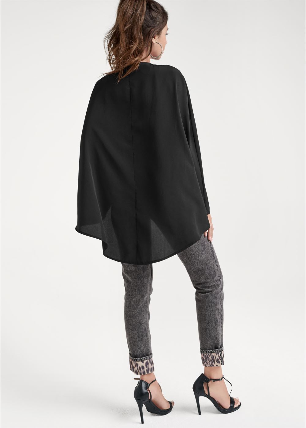 Venus V-Neck Cape Bodysuit in Black
