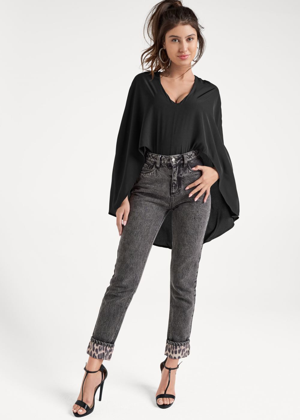 Venus V-Neck Cape Bodysuit in Black
