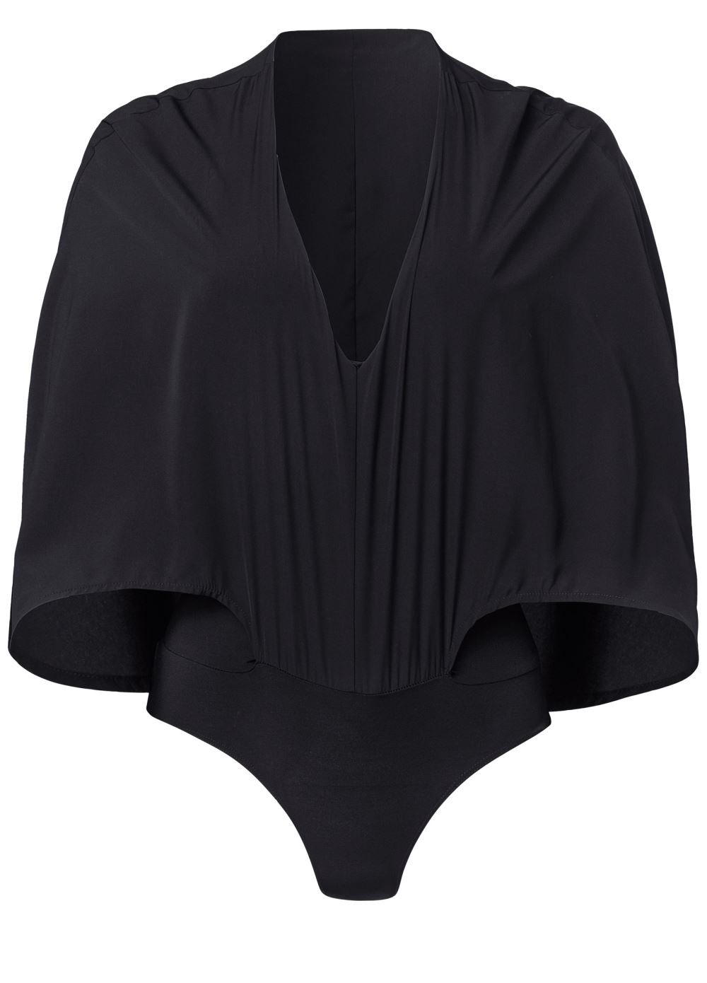 Venus V-Neck Cape Bodysuit in Black