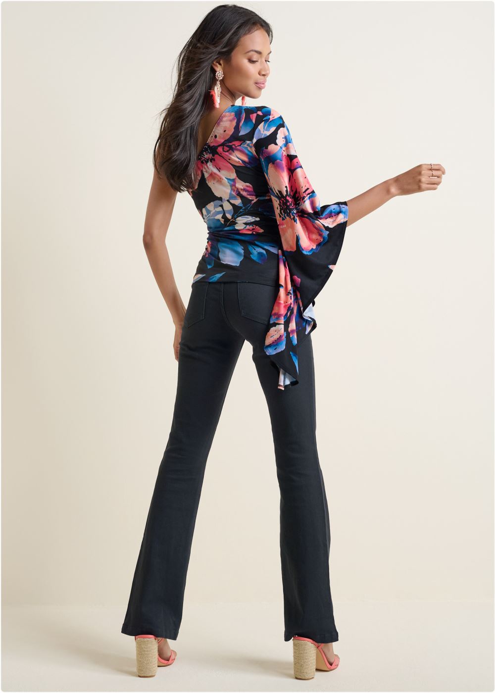 Venus One-Shoulder Printed Top in Black Multi