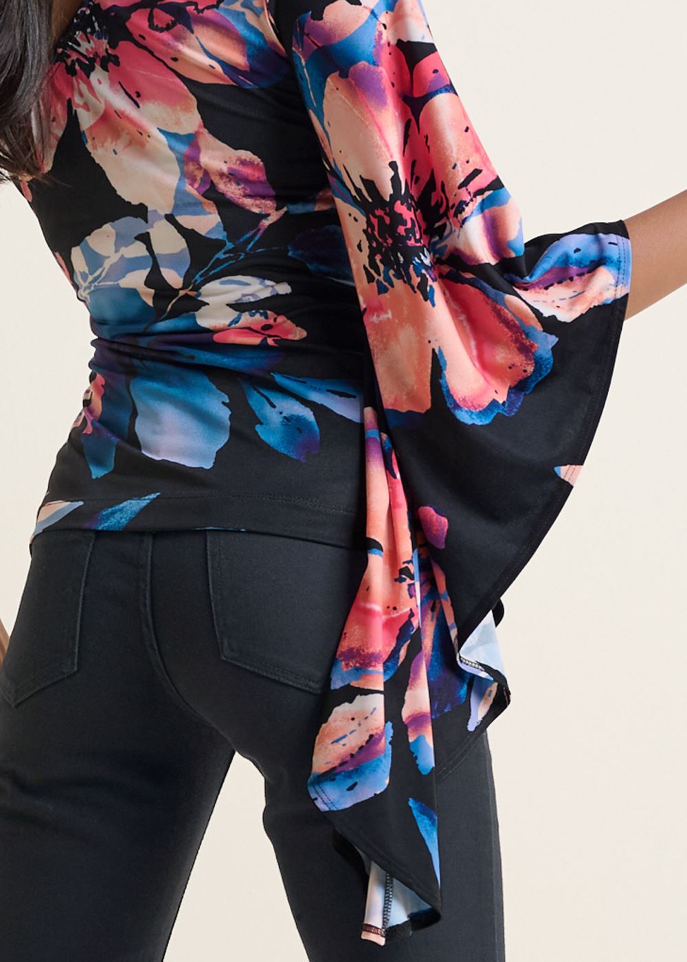 Venus One-Shoulder Printed Top in Black Multi
