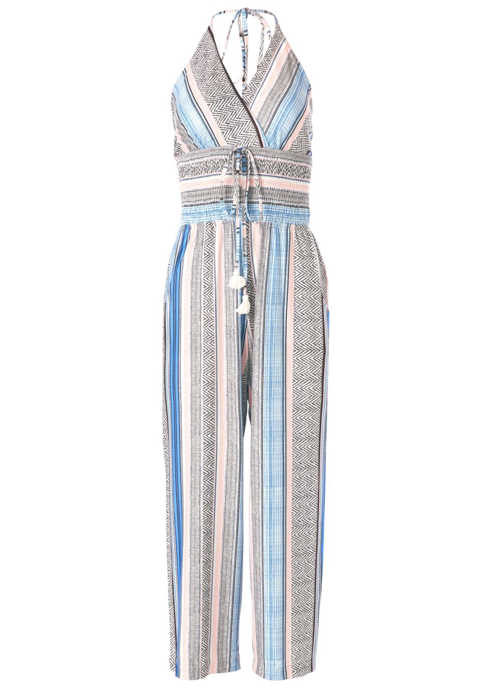Venus Tassel Halter Jumpsuit in Light Blue Multi