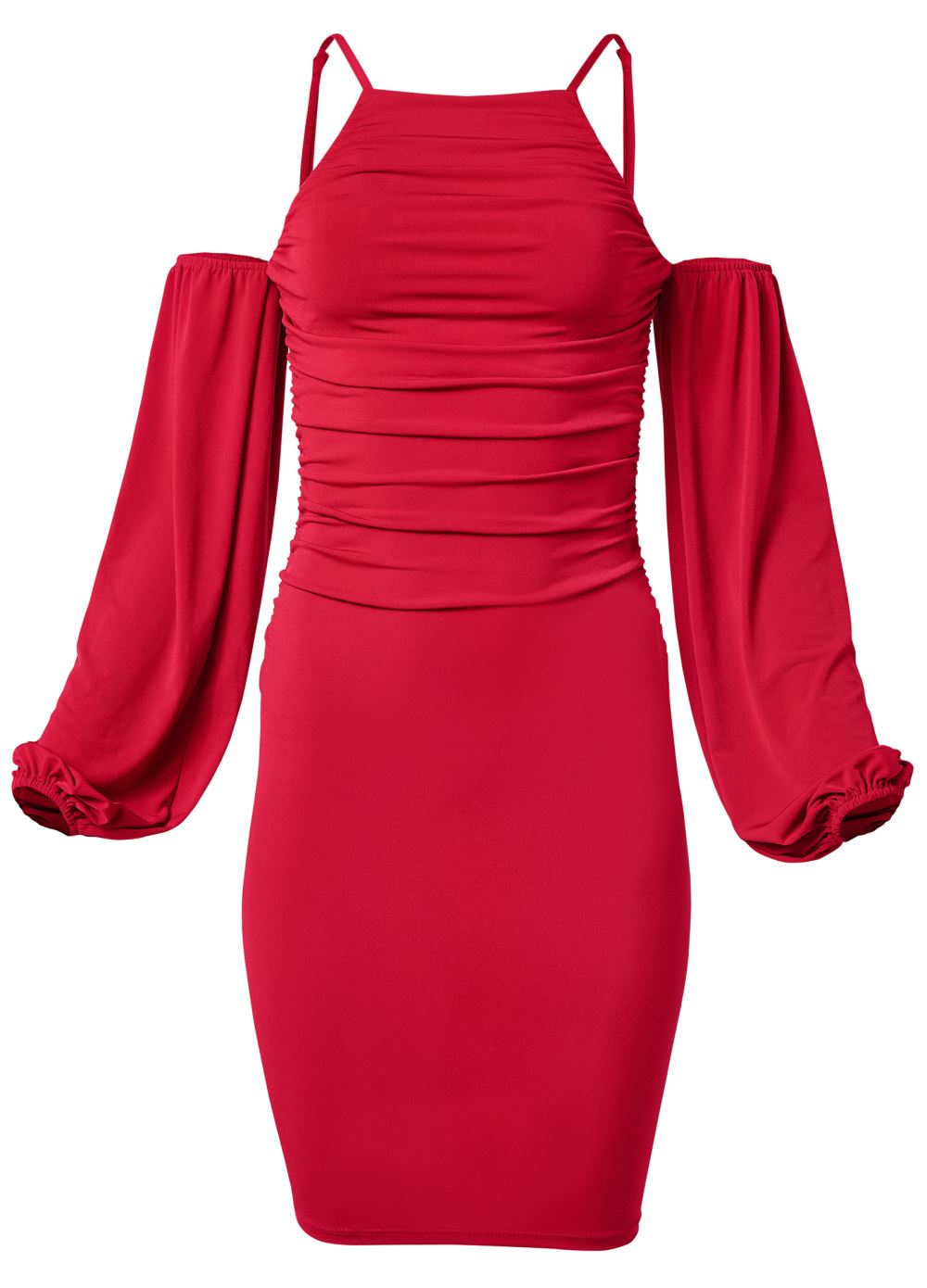 Venus Cold-Shoulder Ruched Dress - Red