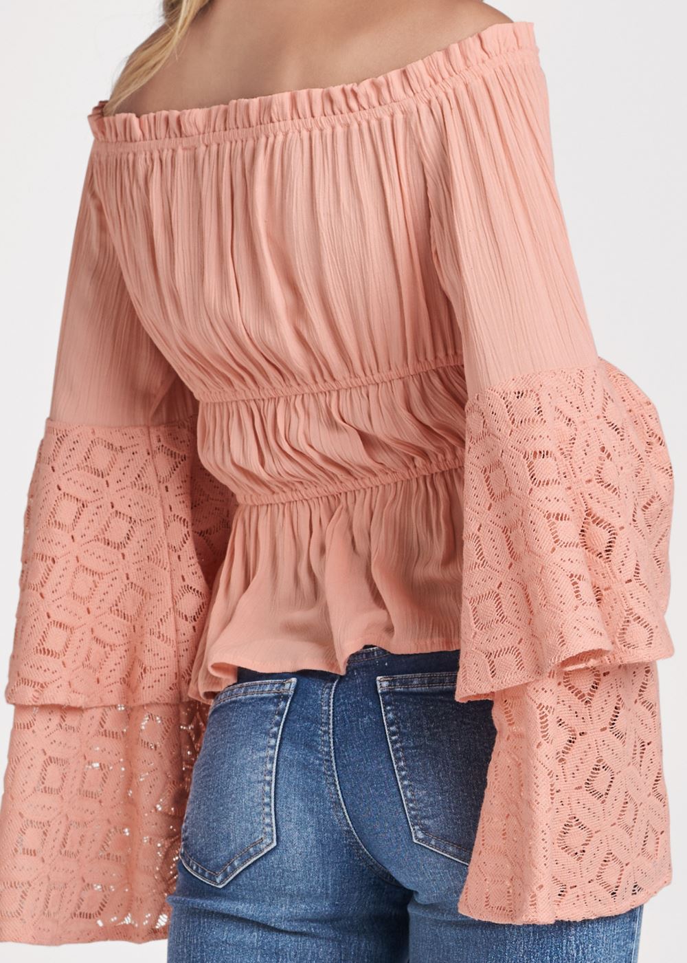 Venus Lace Bell Sleeve Top in Burnt Coral