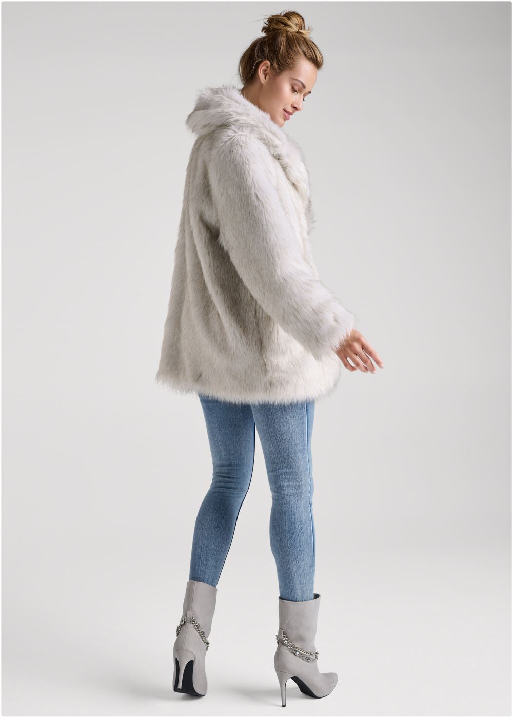 Venus Mid-Length Faux-Fur Coat in Grey