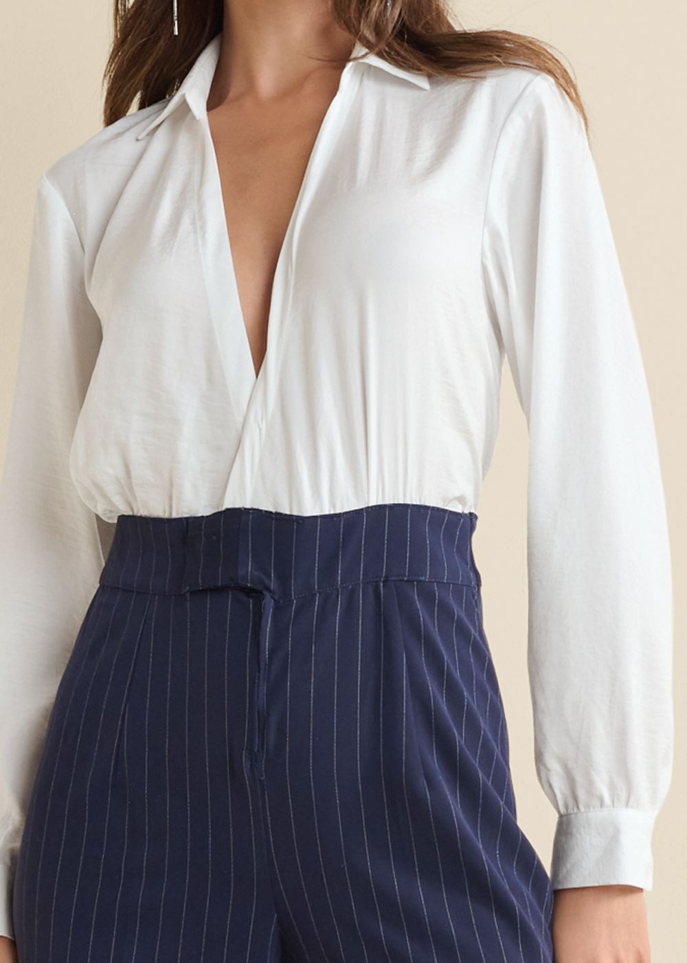 Venus Pinstripe Wide Leg Jumpsuit in Navy & White