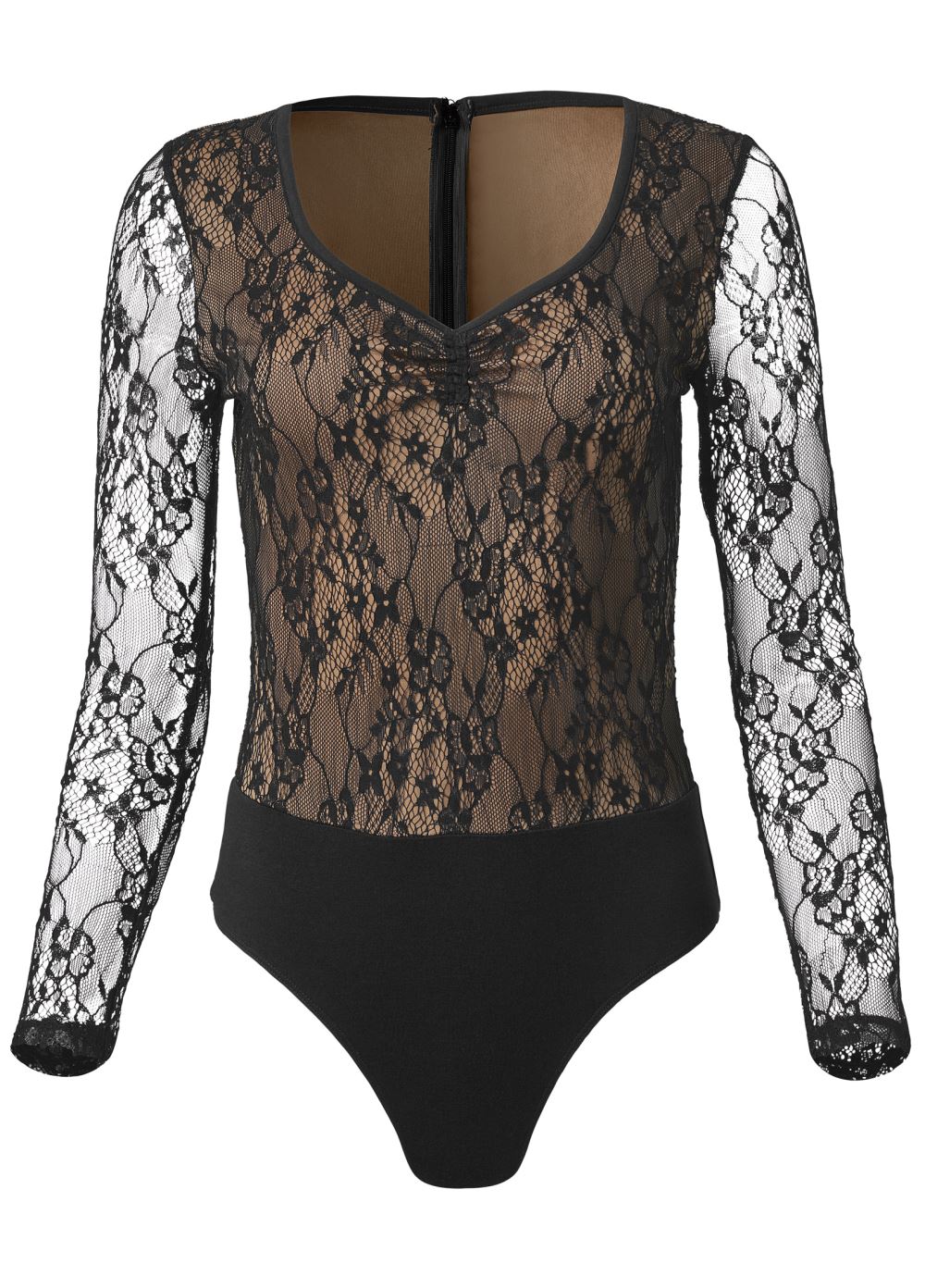 Venus Lace V-Neck Bodysuit in Black Multi