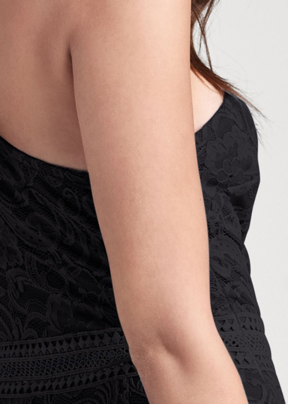Venus One-Shoulder Lace Dress - Black