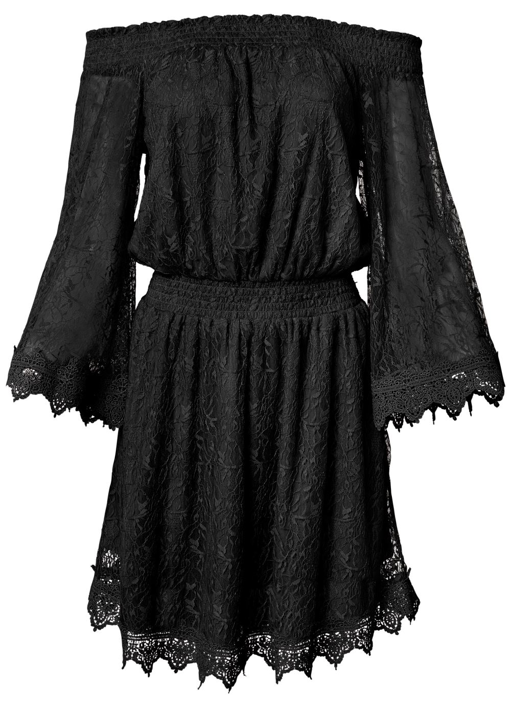 Venus Off-The-Shoulder Lace Dress - Black