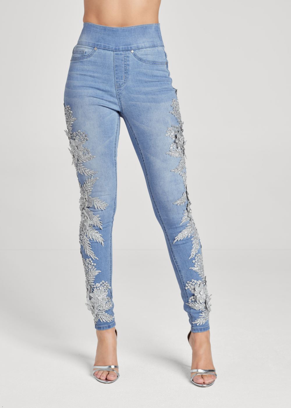 Venus Light Wash Floral Embellished Jeggings