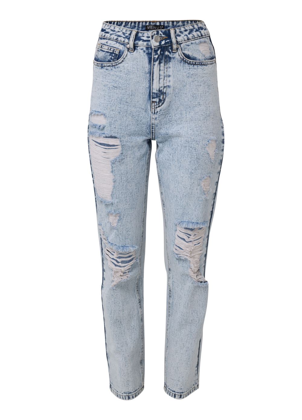 Venus Distressed Straight Jeans in Acid Wash