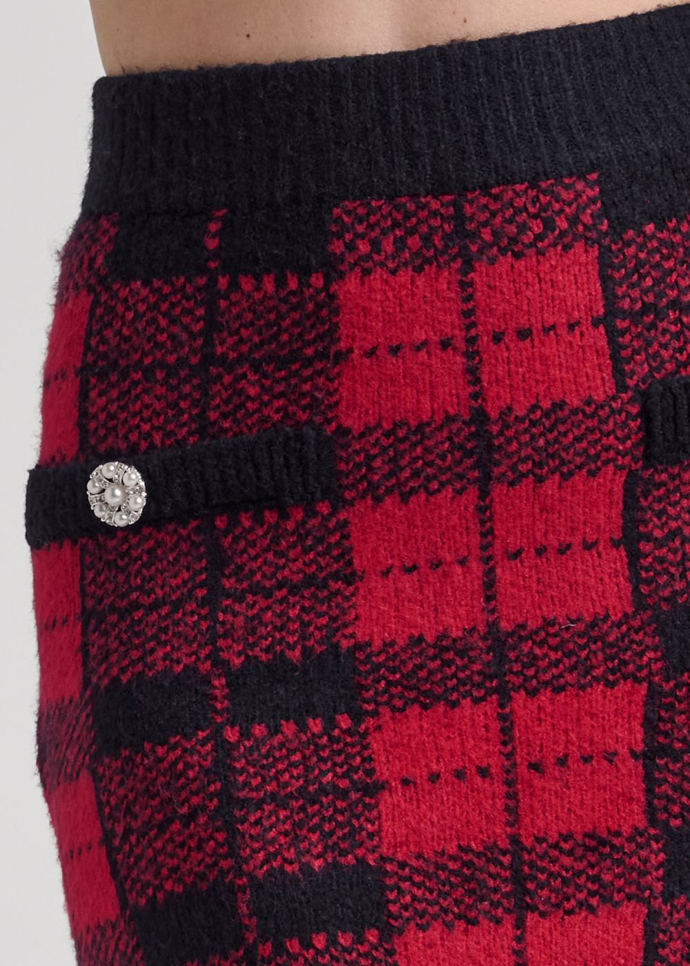 Venus Plaid Sweater And Skirt Set - Black & Red