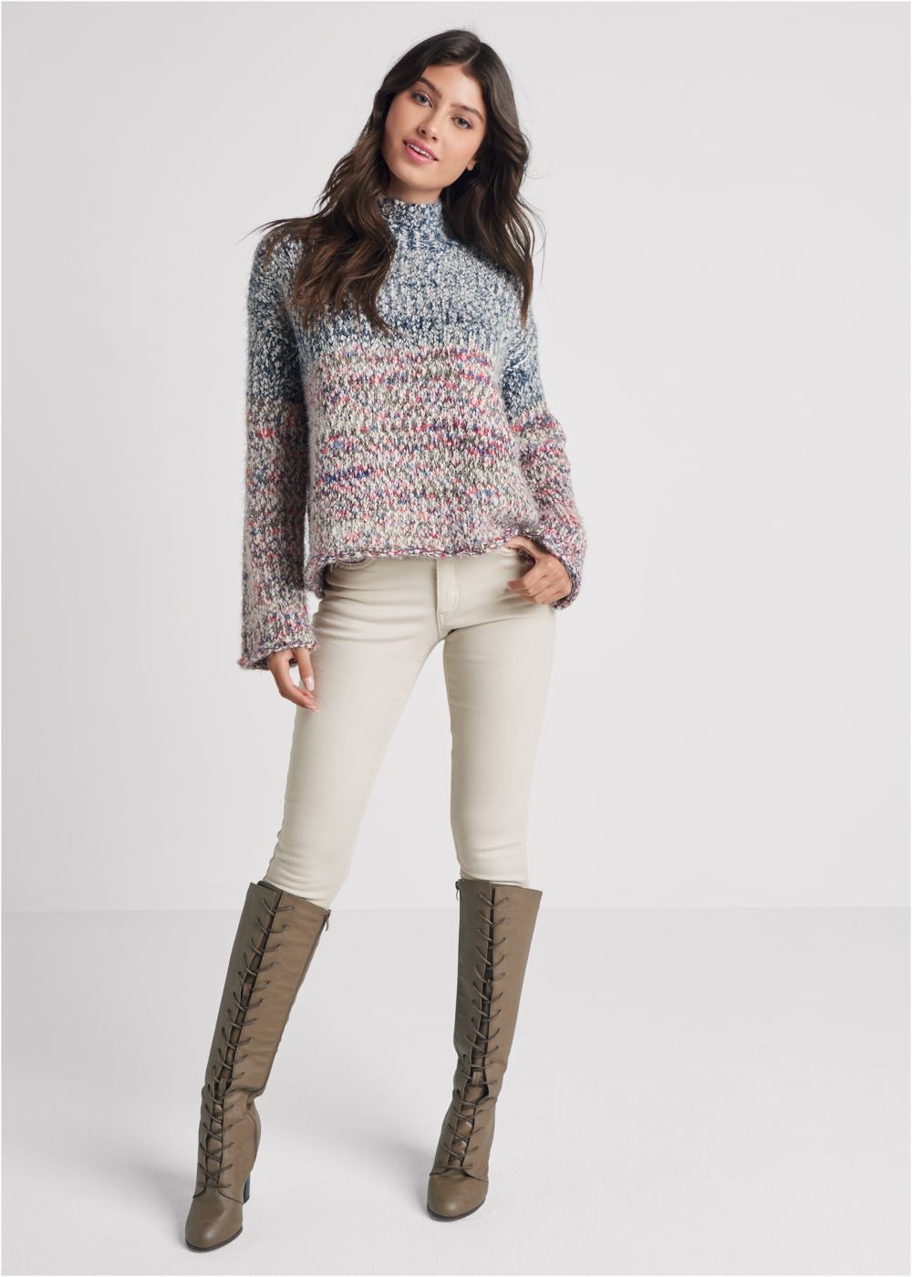 Venus VENUS | Marled Knit Mock-Neck Sweater in Blue Multi