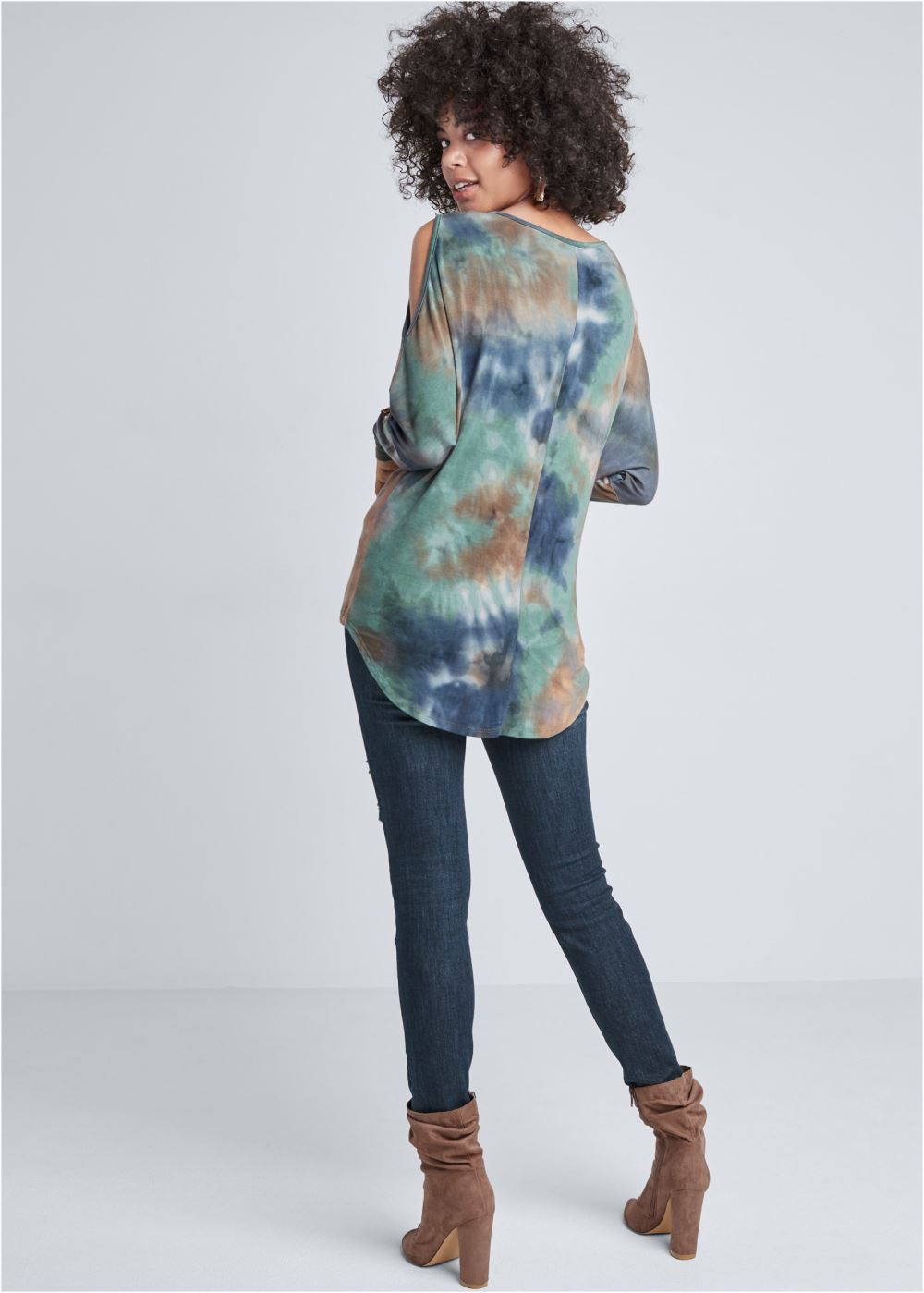 Venus Cold-Shoulder Tie Dye Top in Green Multi