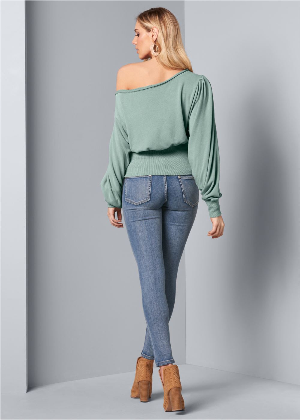 Venus Off-Shoulder Sweatshirt in Blue Surf