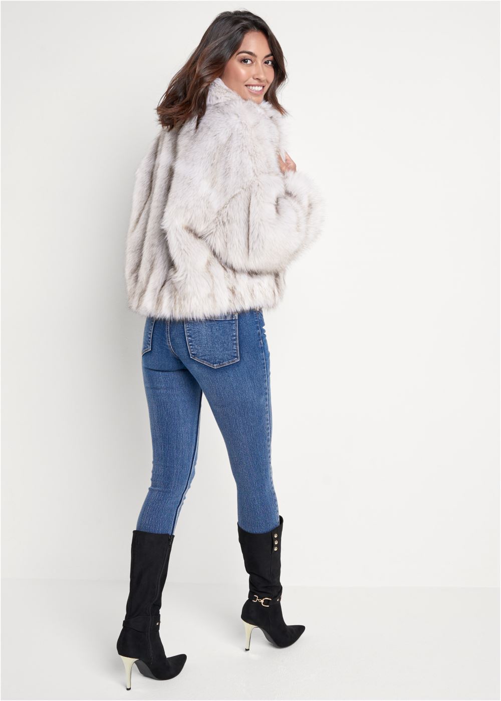 Venus Faux-Fur Button Coat in White
