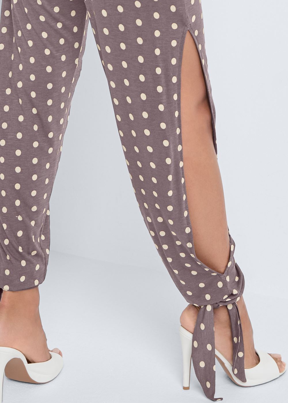 Venus Polka Dot Jumpsuit in Taupe