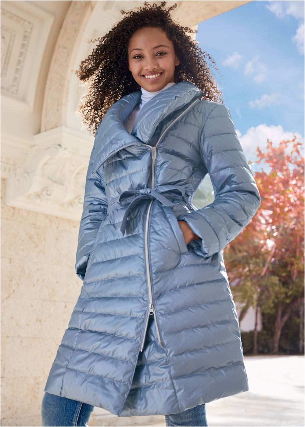 Venus Metallic Puffer Coat in Blue