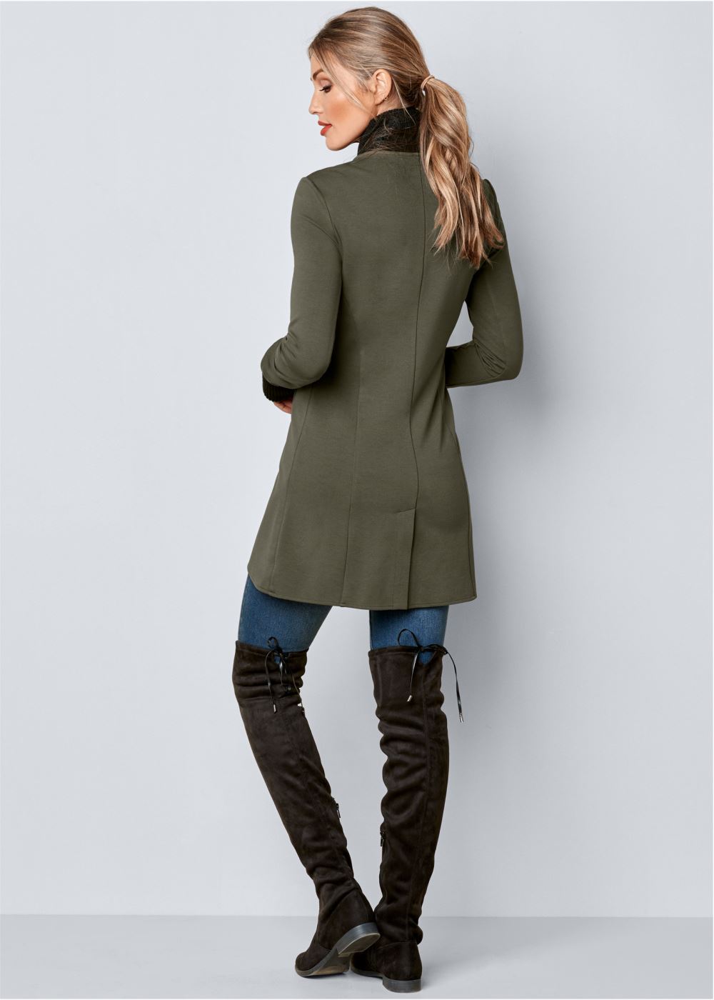 Venus Knit Asymmetrical Button-Front Jacket in Olive