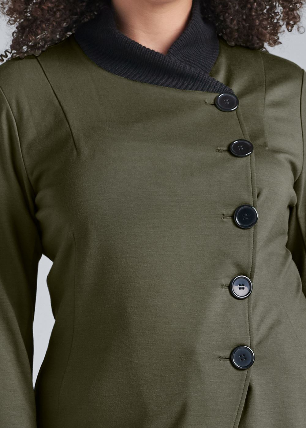 Venus Knit Asymmetrical Button-Front Jacket in Olive