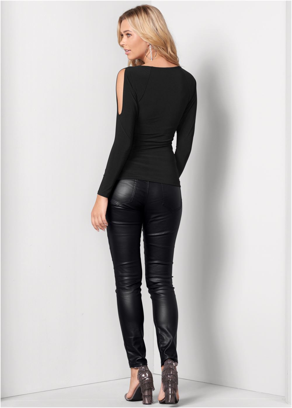 Venus Lace-Up Cold-Shoulder Top in Black