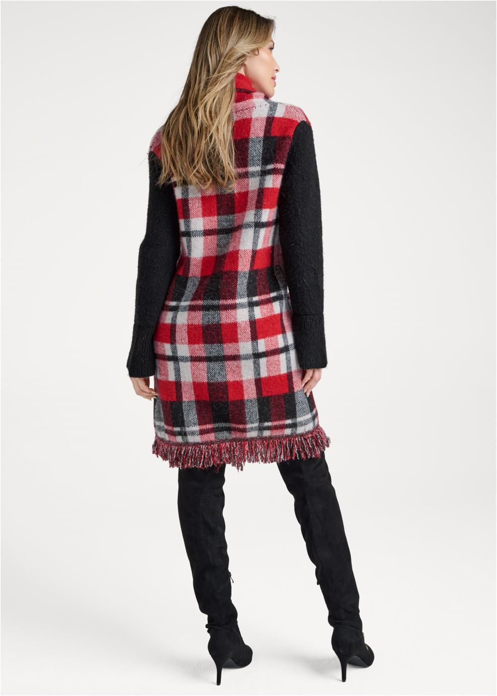 Venus VENUS | Plaid Fringe Duster in Black Multi