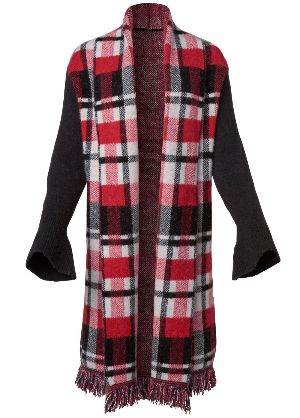 Venus VENUS | Plaid Fringe Duster in Black Multi
