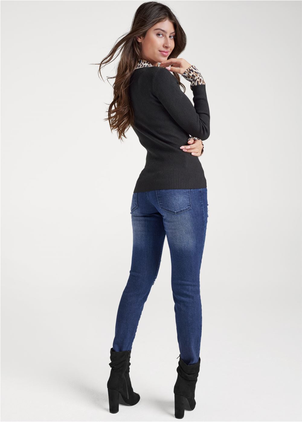 Venus VENUS | Zipper Front Cardigan in Black Multi