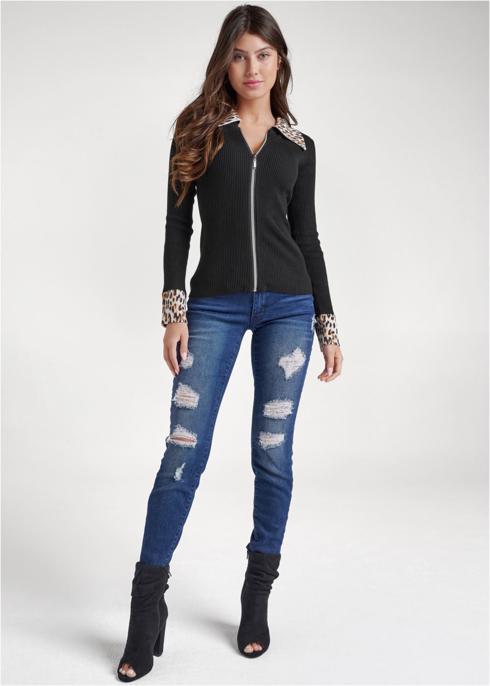 Venus VENUS | Zipper Front Cardigan in Black Multi