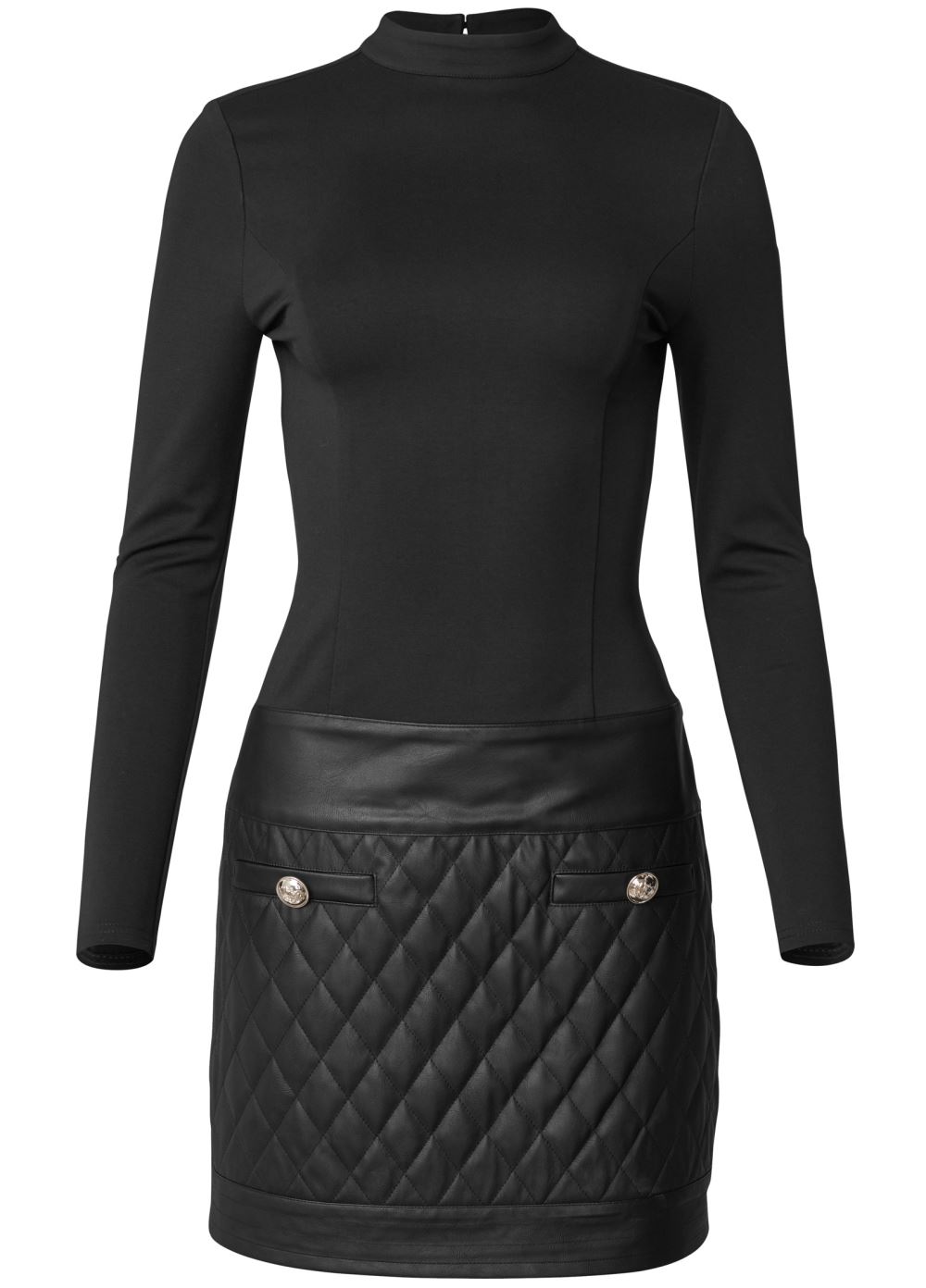 Venus Quilted Skirt Mini Dress - Black